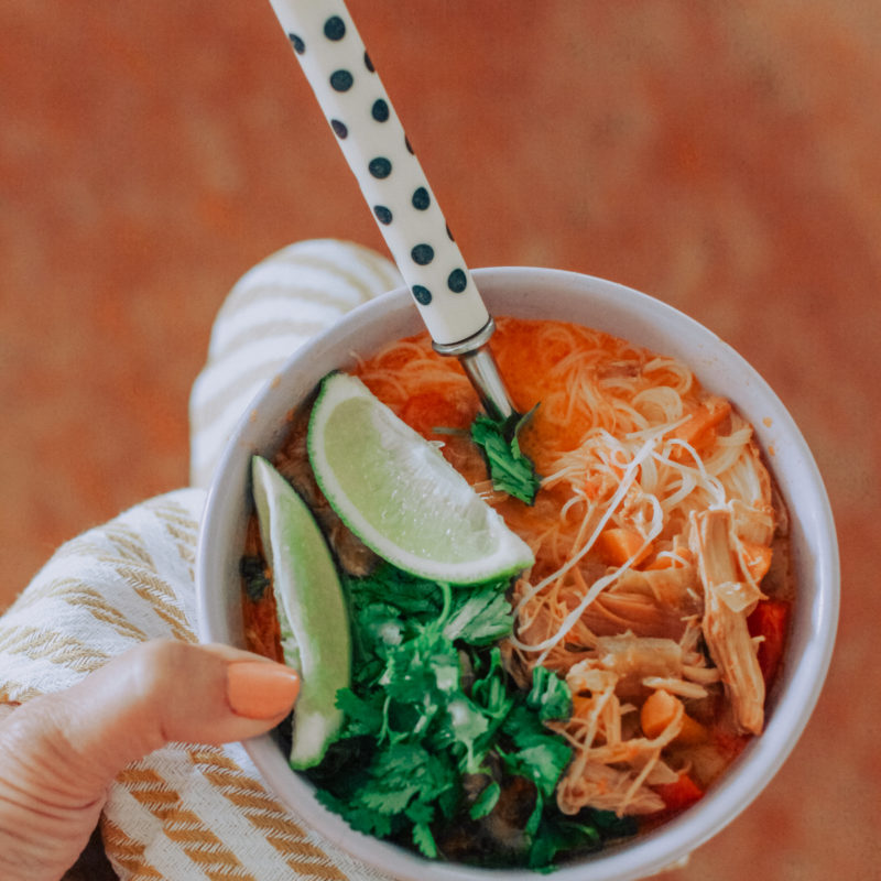 SO SIMPLE AND YUMMY, SLOW COOKER THAI CHICKEN SOUP OVER NOODLES RAE